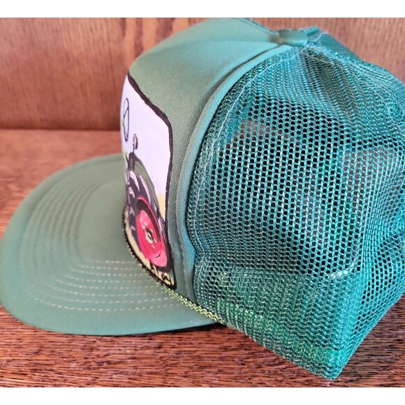 Vintage Oliver John Deere Hand Painted Trucker Green San Sun Hat From Sri Lanka - Picture 5 of 12